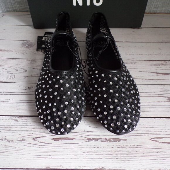 Madden NYC Women’s Black Mesh Ballet Flats with Rhinestones - Picture 2 of 6